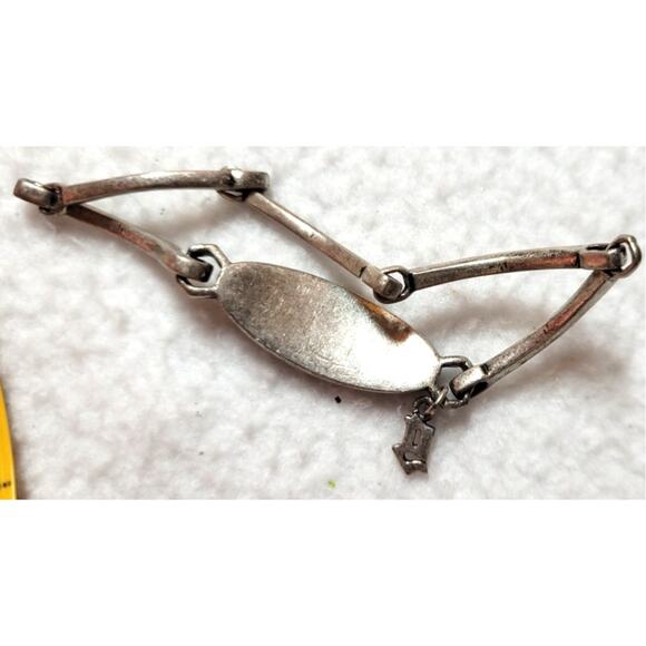 Art Deco Inspired Black Silvertone Signed G Bracelet Enamel Rhinestone Retro Y2K - Picture 5 of 5